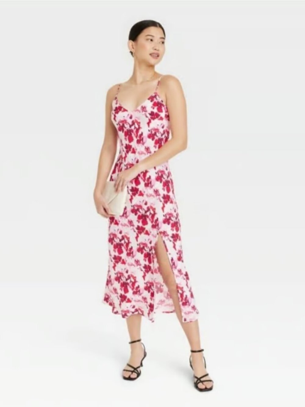 Floral Crepe V-Neck Midi-Maxi Slip Dress